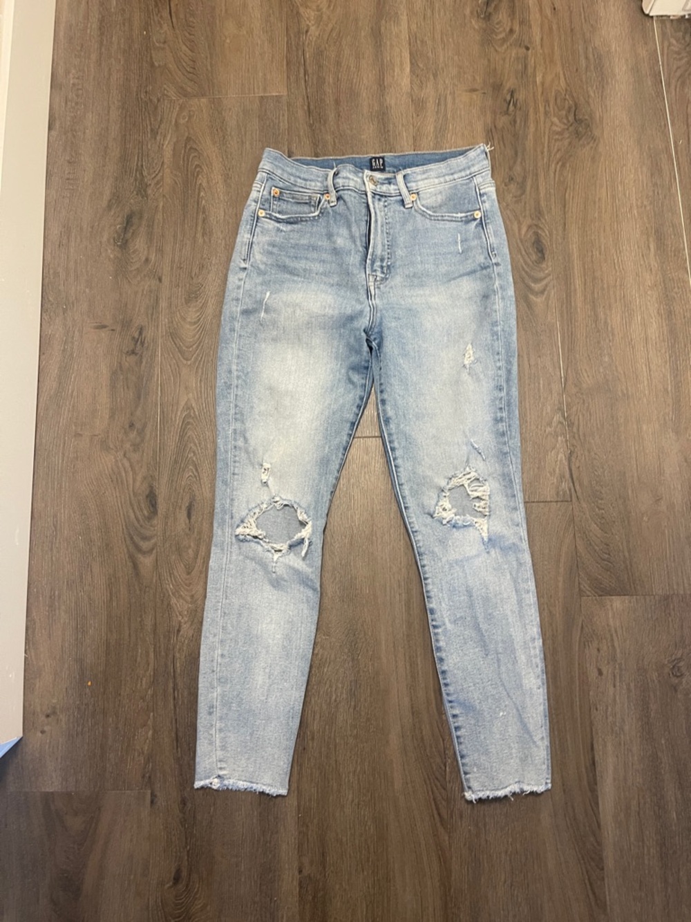 GAP Light Blue Distressed High-Rise Skinny Jeans